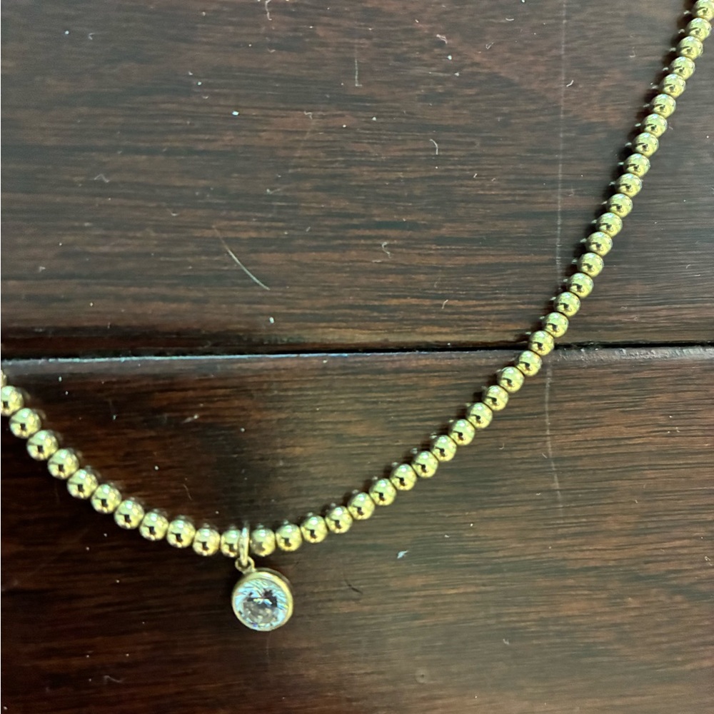 Caitlin Nicole Gold Beaded Necklace with CZ Pendant -beautiful..like new ~ - Picture 3 of 6
